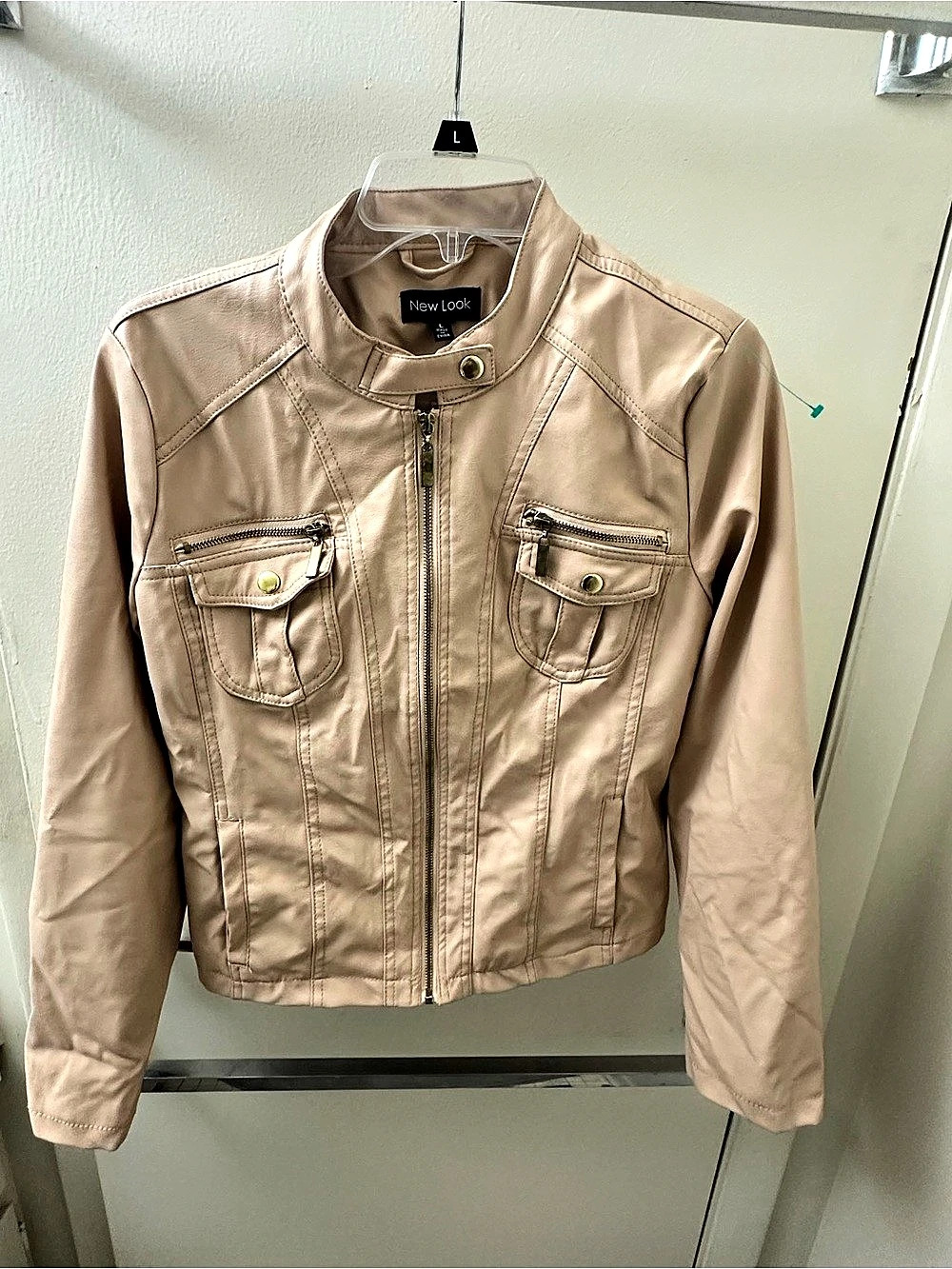 New Look Faux Leather Moto Jacket Pink Size Large